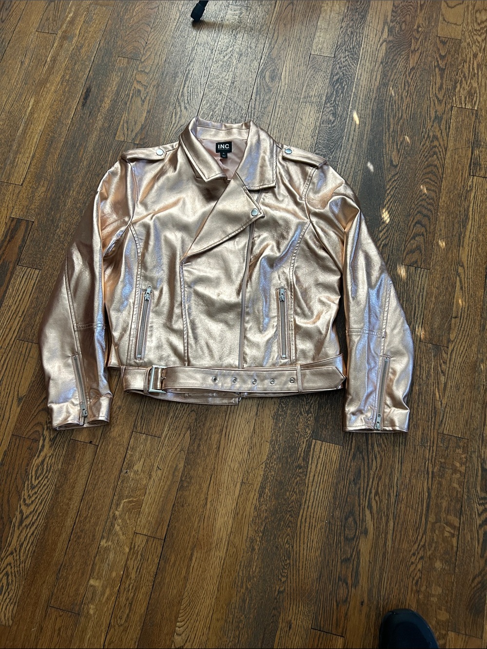 INC International Concepts Metallic Rose Gold Moto-Style Jacket - Picture 5 of 8